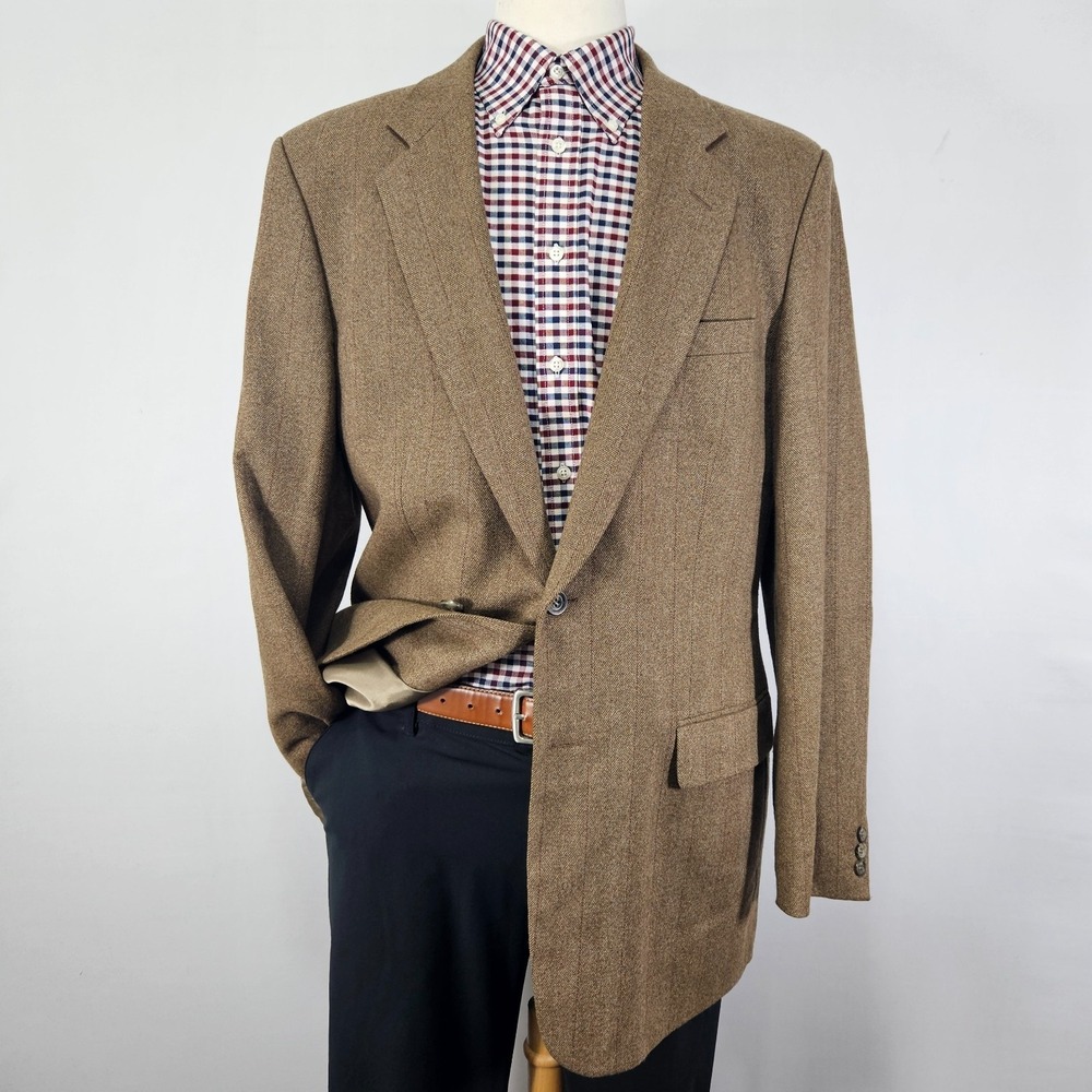 Claiborne Men's Sport Coat Blazer Two Button Flannel Herringbone Soft Size 42L